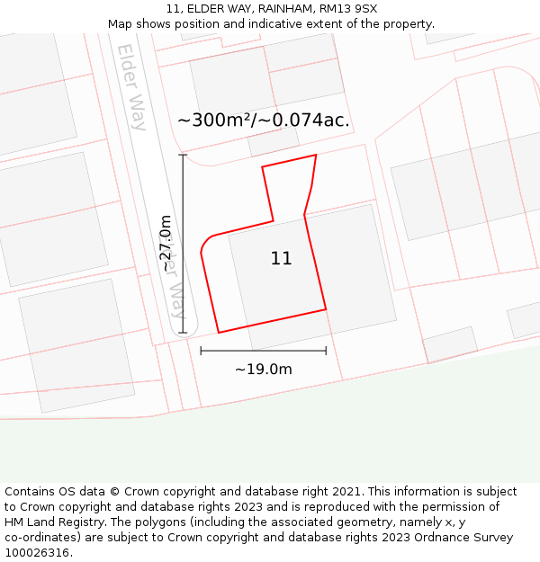 11, ELDER WAY, RAINHAM, RM13 9SX: Plot and title map