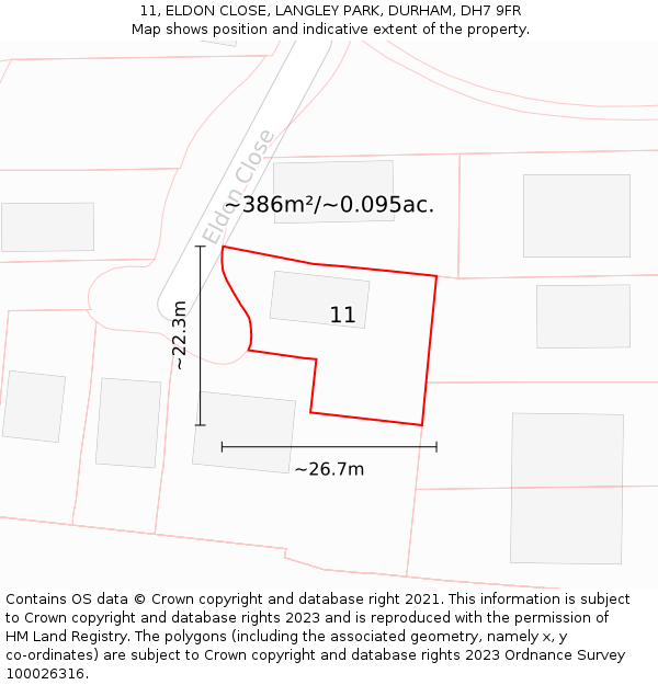 11, ELDON CLOSE, LANGLEY PARK, DURHAM, DH7 9FR: Plot and title map