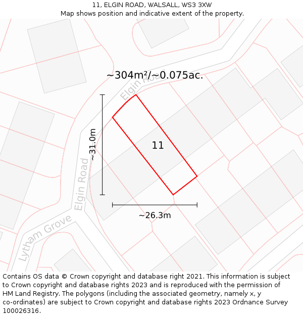 11, ELGIN ROAD, WALSALL, WS3 3XW: Plot and title map