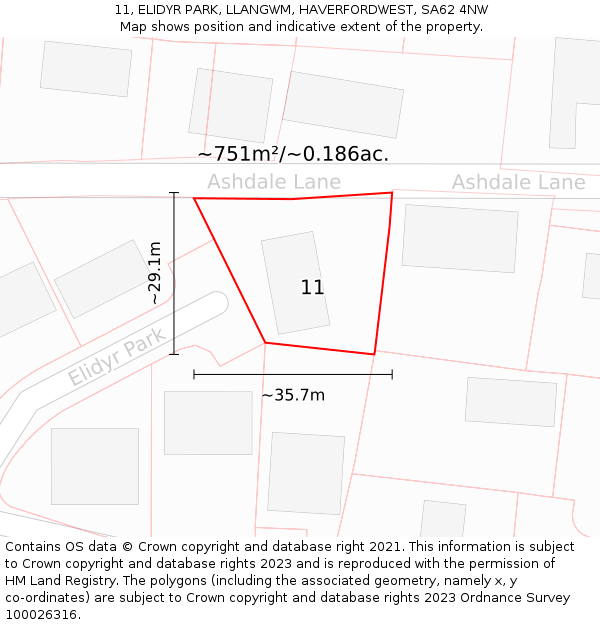 11, ELIDYR PARK, LLANGWM, HAVERFORDWEST, SA62 4NW: Plot and title map