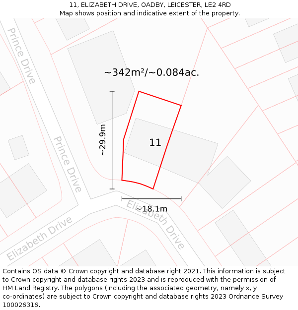 11, ELIZABETH DRIVE, OADBY, LEICESTER, LE2 4RD: Plot and title map
