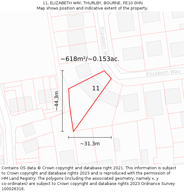 11, ELIZABETH WAY, THURLBY, BOURNE, PE10 0HN: Plot and title map