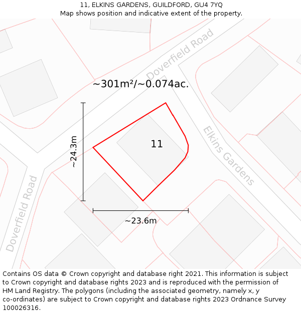 11, ELKINS GARDENS, GUILDFORD, GU4 7YQ: Plot and title map