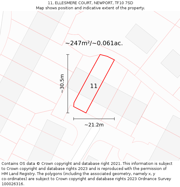 11, ELLESMERE COURT, NEWPORT, TF10 7SD: Plot and title map