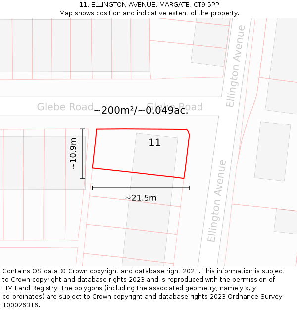 11, ELLINGTON AVENUE, MARGATE, CT9 5PP: Plot and title map