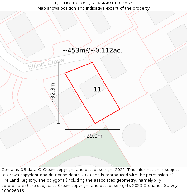 11, ELLIOTT CLOSE, NEWMARKET, CB8 7SE: Plot and title map