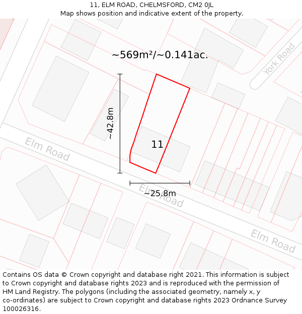 11, ELM ROAD, CHELMSFORD, CM2 0JL: Plot and title map