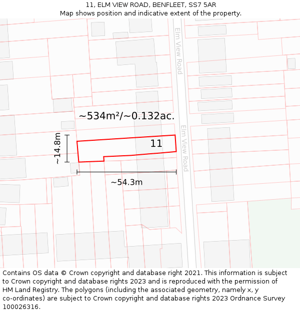 11, ELM VIEW ROAD, BENFLEET, SS7 5AR: Plot and title map