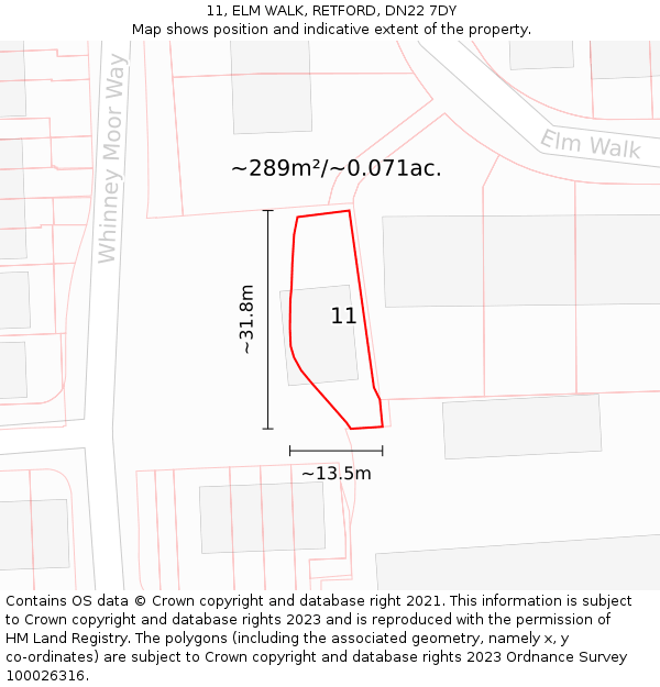 11, ELM WALK, RETFORD, DN22 7DY: Plot and title map