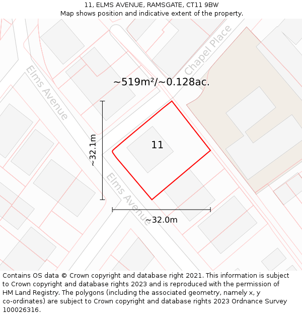 11, ELMS AVENUE, RAMSGATE, CT11 9BW: Plot and title map