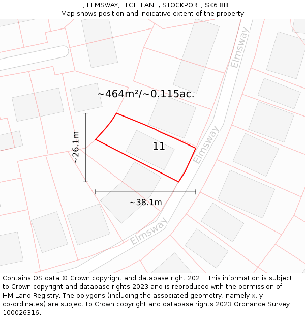 11, ELMSWAY, HIGH LANE, STOCKPORT, SK6 8BT: Plot and title map