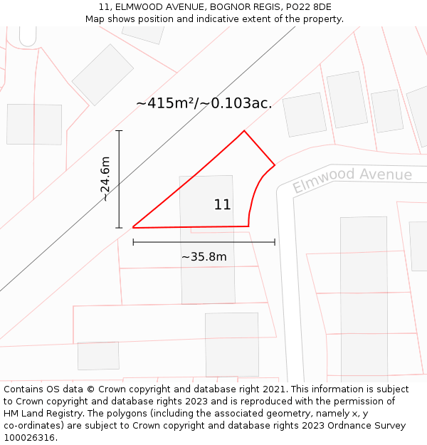 11, ELMWOOD AVENUE, BOGNOR REGIS, PO22 8DE: Plot and title map