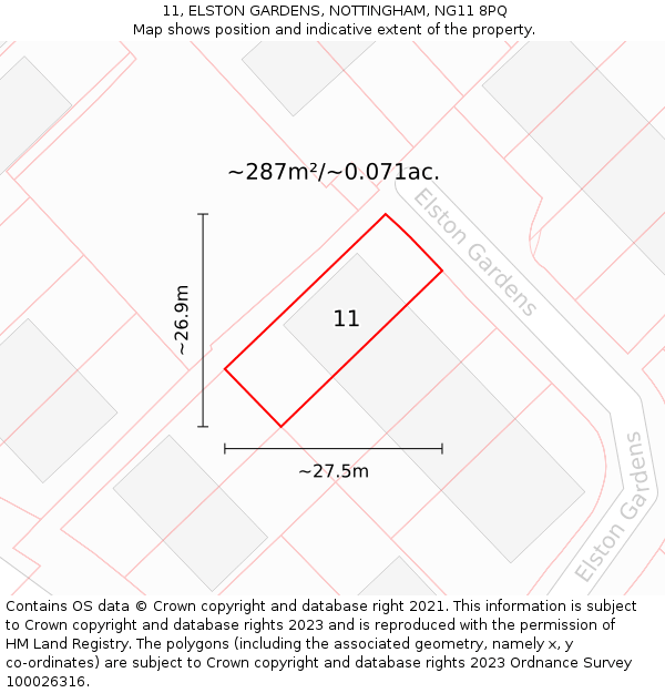 11, ELSTON GARDENS, NOTTINGHAM, NG11 8PQ: Plot and title map