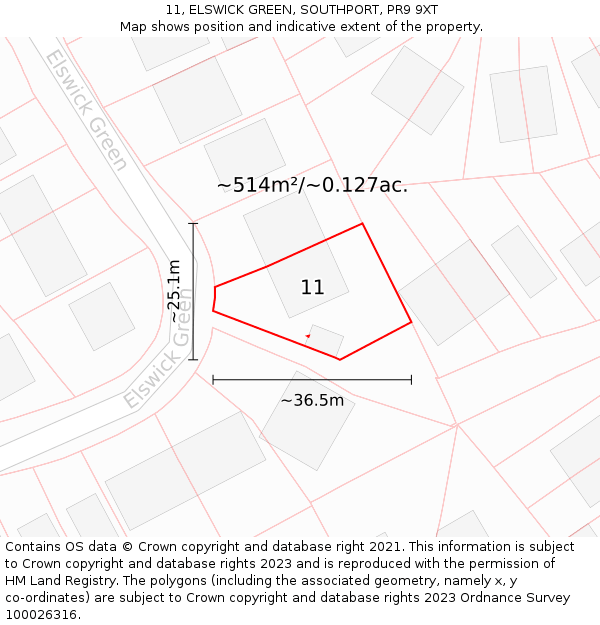 11, ELSWICK GREEN, SOUTHPORT, PR9 9XT: Plot and title map