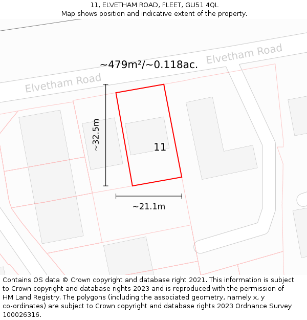 11, ELVETHAM ROAD, FLEET, GU51 4QL: Plot and title map