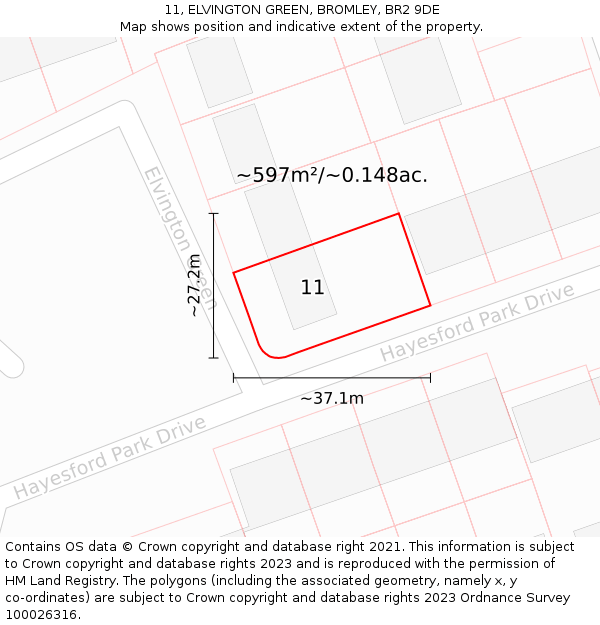 11, ELVINGTON GREEN, BROMLEY, BR2 9DE: Plot and title map