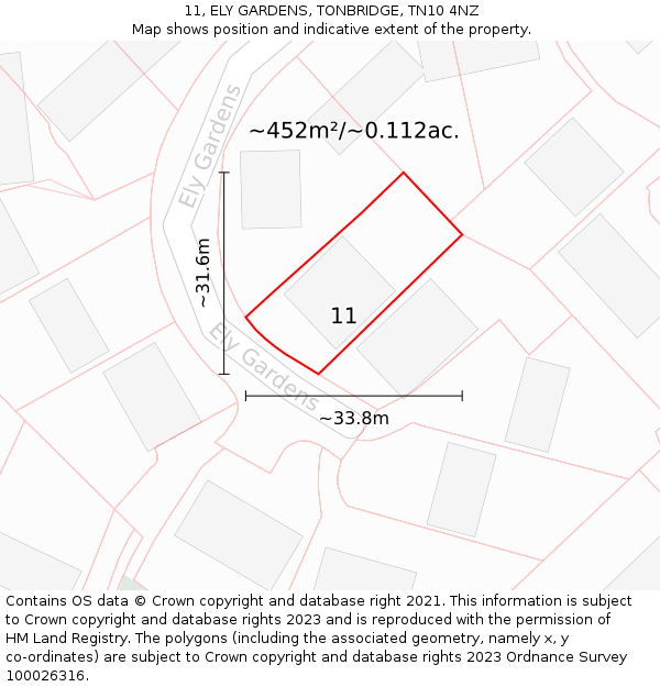 11, ELY GARDENS, TONBRIDGE, TN10 4NZ: Plot and title map