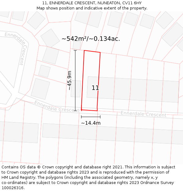 11, ENNERDALE CRESCENT, NUNEATON, CV11 6HY: Plot and title map