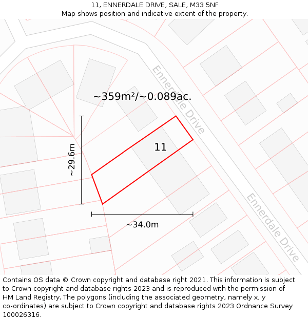 11, ENNERDALE DRIVE, SALE, M33 5NF: Plot and title map