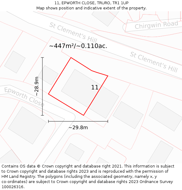 11, EPWORTH CLOSE, TRURO, TR1 1UP: Plot and title map