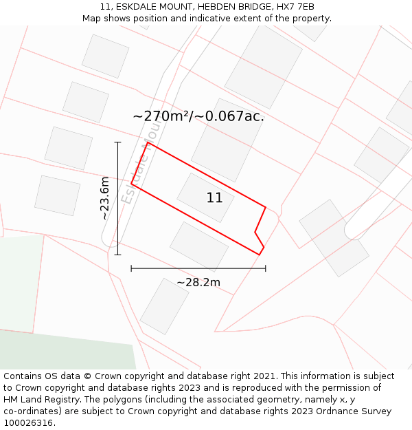 11, ESKDALE MOUNT, HEBDEN BRIDGE, HX7 7EB: Plot and title map