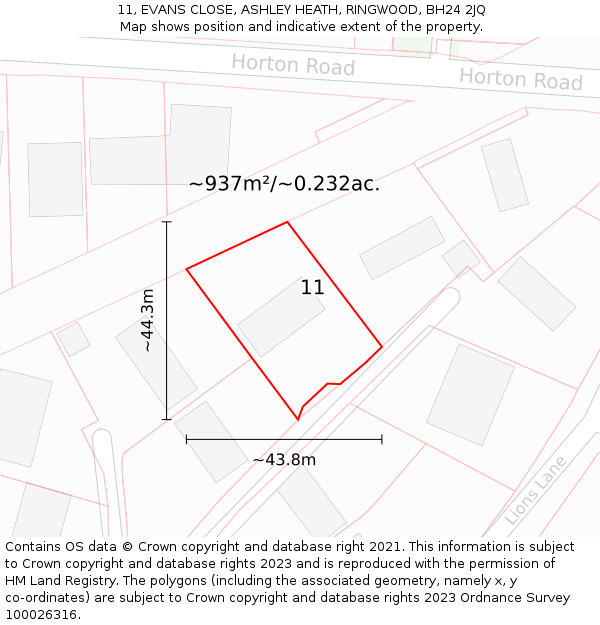 11, EVANS CLOSE, ASHLEY HEATH, RINGWOOD, BH24 2JQ: Plot and title map