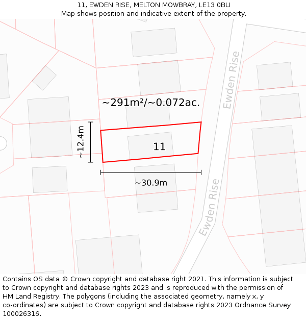 11, EWDEN RISE, MELTON MOWBRAY, LE13 0BU: Plot and title map