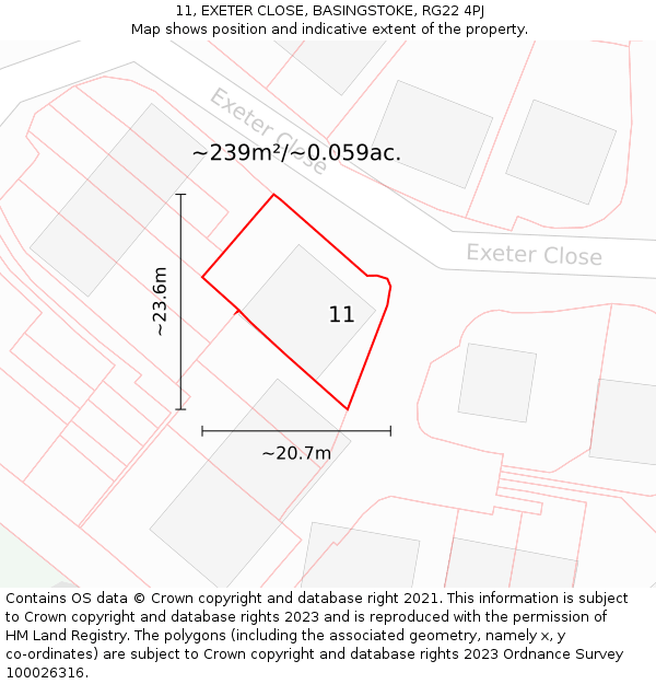 11, EXETER CLOSE, BASINGSTOKE, RG22 4PJ: Plot and title map