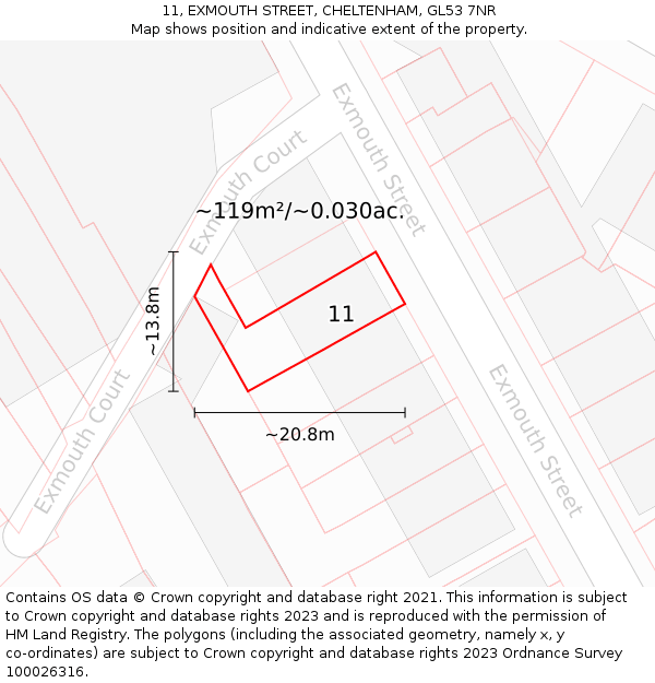 11, EXMOUTH STREET, CHELTENHAM, GL53 7NR: Plot and title map