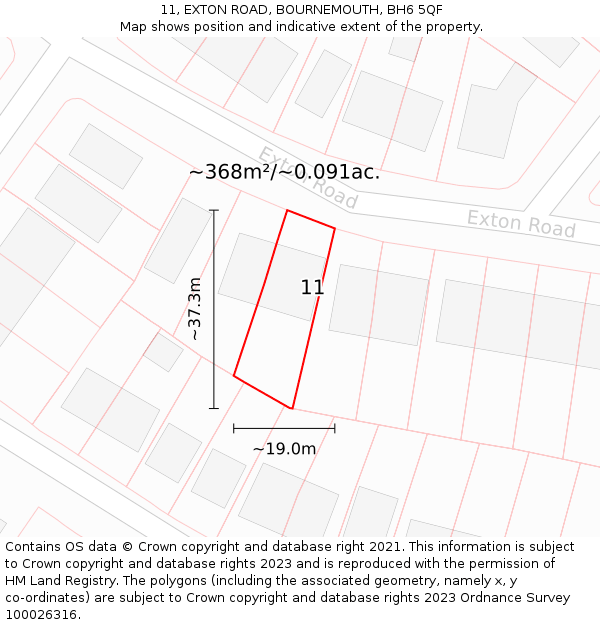 11, EXTON ROAD, BOURNEMOUTH, BH6 5QF: Plot and title map