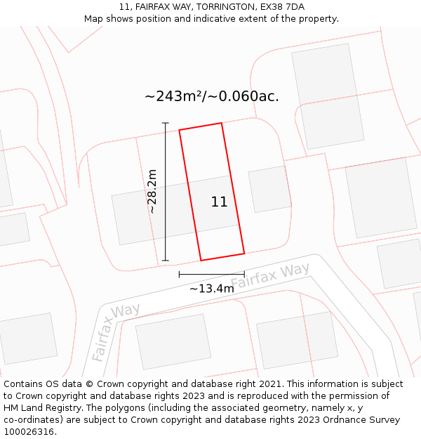 11, FAIRFAX WAY, TORRINGTON, EX38 7DA: Plot and title map