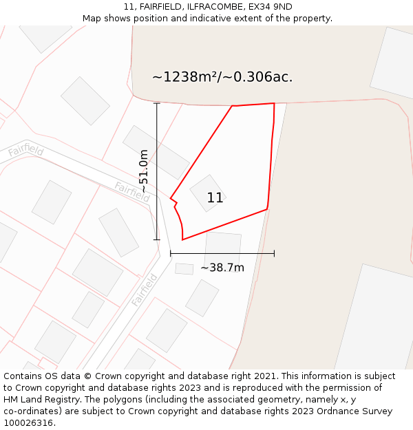 11, FAIRFIELD, ILFRACOMBE, EX34 9ND: Plot and title map