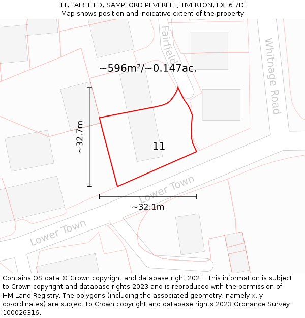 11, FAIRFIELD, SAMPFORD PEVERELL, TIVERTON, EX16 7DE: Plot and title map