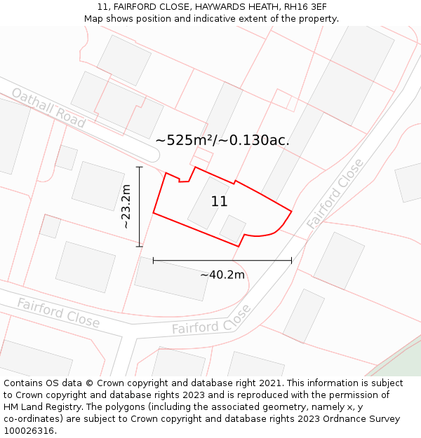 11, FAIRFORD CLOSE, HAYWARDS HEATH, RH16 3EF: Plot and title map