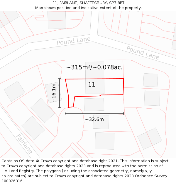 11, FAIRLANE, SHAFTESBURY, SP7 8RT: Plot and title map