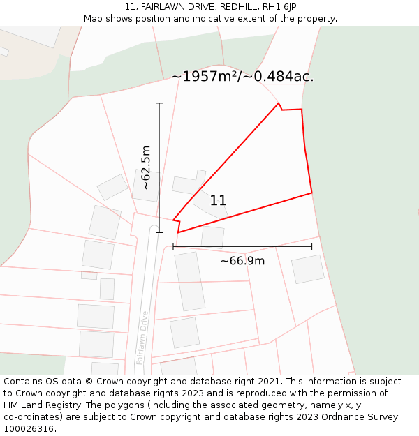 11, FAIRLAWN DRIVE, REDHILL, RH1 6JP: Plot and title map