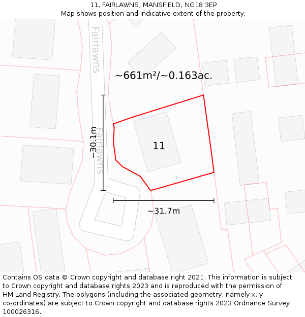 11, FAIRLAWNS, MANSFIELD, NG18 3EP: Plot and title map