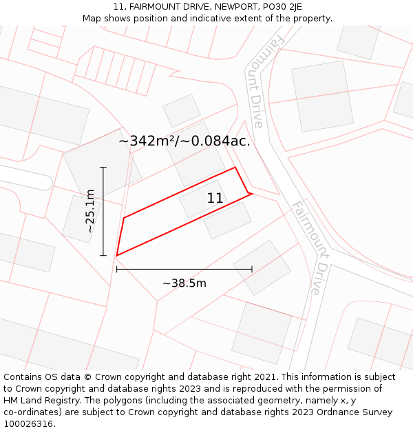 11, FAIRMOUNT DRIVE, NEWPORT, PO30 2JE: Plot and title map