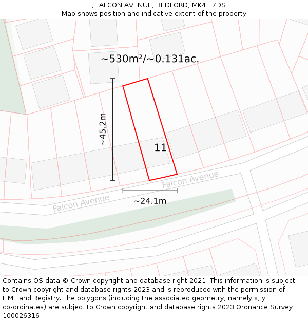 11, FALCON AVENUE, BEDFORD, MK41 7DS: Plot and title map