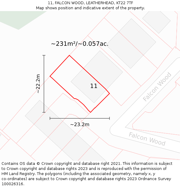 11, FALCON WOOD, LEATHERHEAD, KT22 7TF: Plot and title map