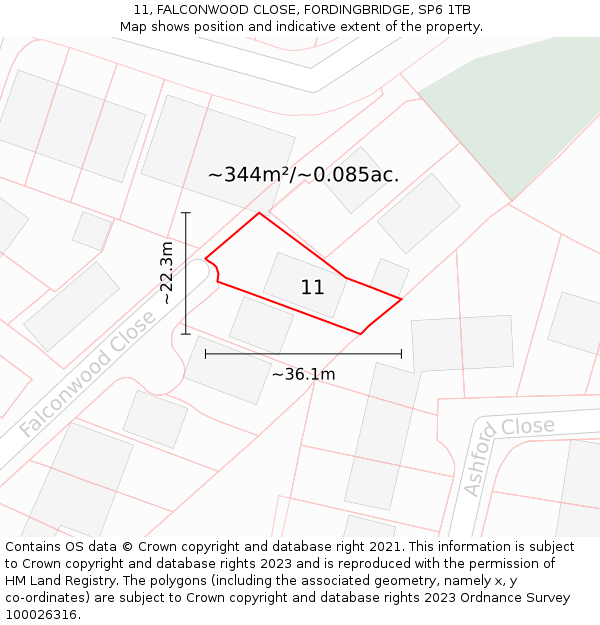 11, FALCONWOOD CLOSE, FORDINGBRIDGE, SP6 1TB: Plot and title map