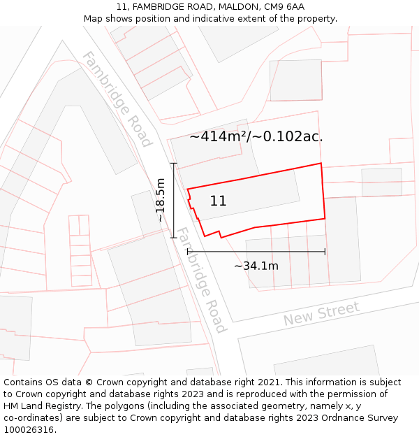 11, FAMBRIDGE ROAD, MALDON, CM9 6AA: Plot and title map