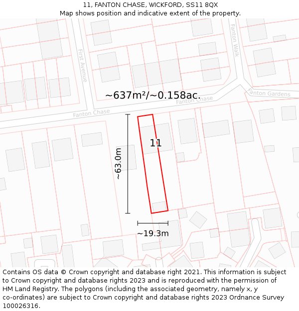 11, FANTON CHASE, WICKFORD, SS11 8QX: Plot and title map