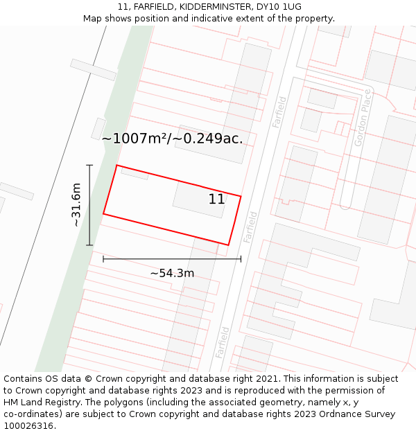 11, FARFIELD, KIDDERMINSTER, DY10 1UG: Plot and title map