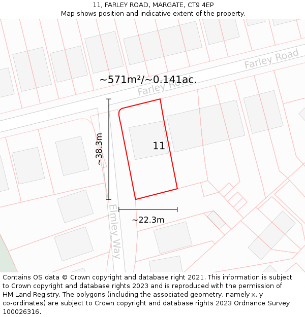 11, FARLEY ROAD, MARGATE, CT9 4EP: Plot and title map