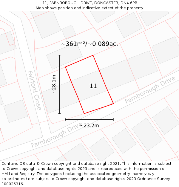 11, FARNBOROUGH DRIVE, DONCASTER, DN4 6PR: Plot and title map