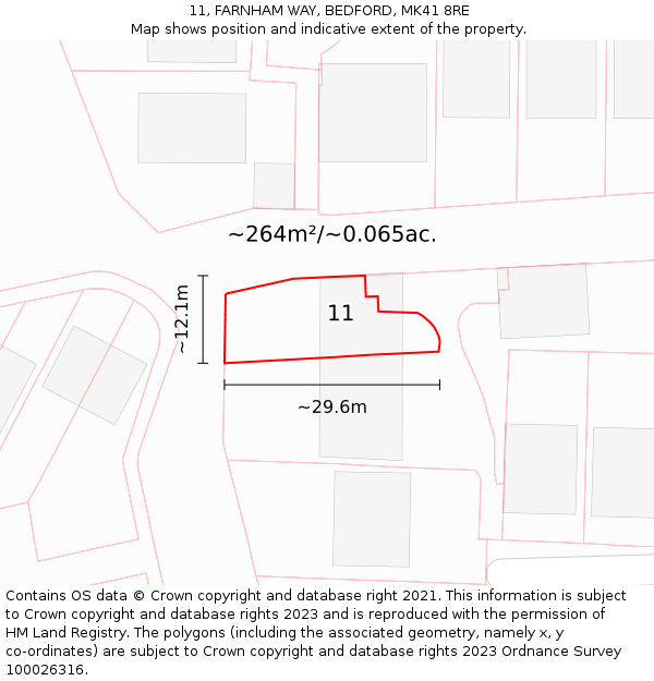 11, FARNHAM WAY, BEDFORD, MK41 8RE: Plot and title map