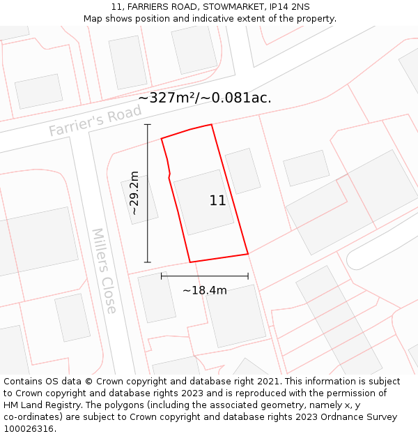 11, FARRIERS ROAD, STOWMARKET, IP14 2NS: Plot and title map