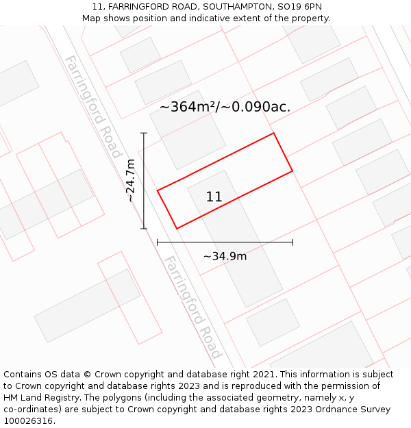 11, FARRINGFORD ROAD, SOUTHAMPTON, SO19 6PN: Plot and title map