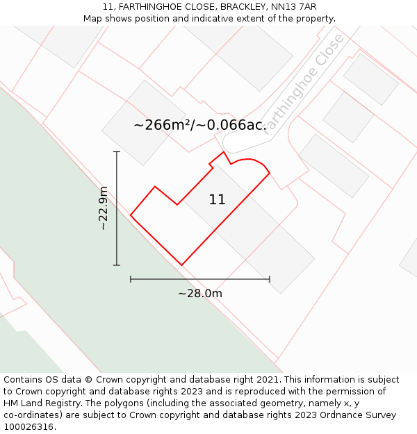 11, FARTHINGHOE CLOSE, BRACKLEY, NN13 7AR: Plot and title map